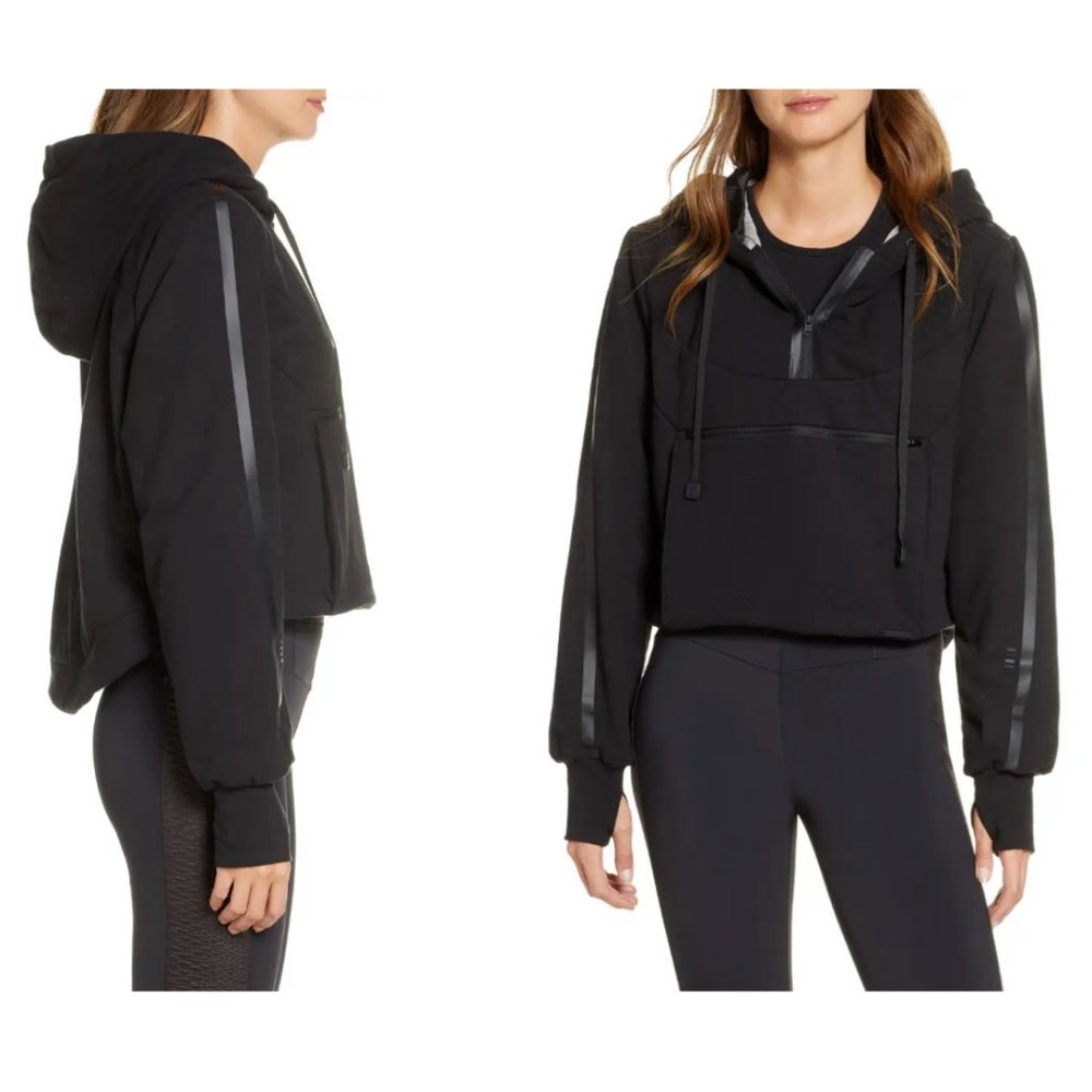 Women's BLANC NOIR Packable Cropped Hooded Down Pullover Black Size Medium